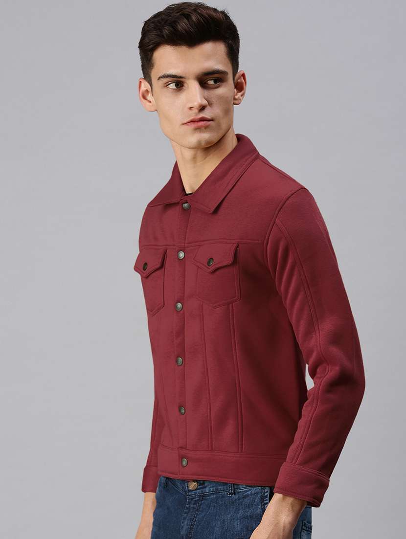 men maroon solid long sleeve collared casual jacket - 22038005 - Standard Image - 2
