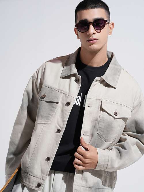 men collared long sleeve denim jacket - 22038006 -  Standard Image - 0