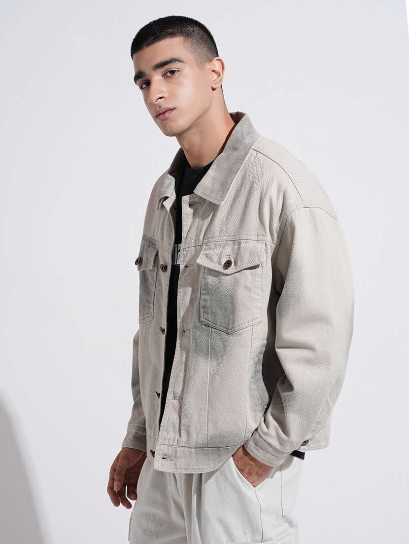men collared long sleeve denim jacket - 22038006 - Standard Image - 2