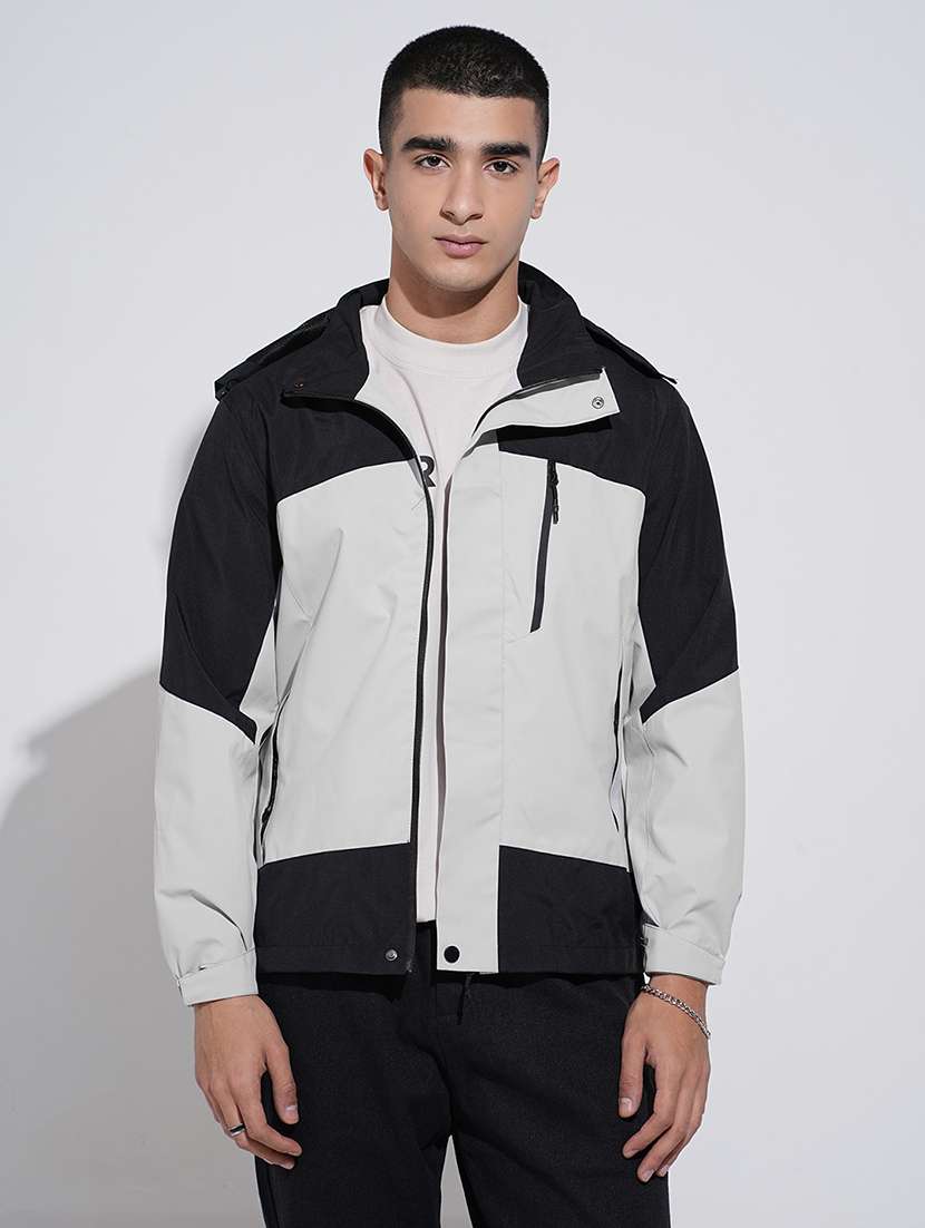 men color blocked long sleeve hooded bomber jacket - 22038007 - Standard Image - 2