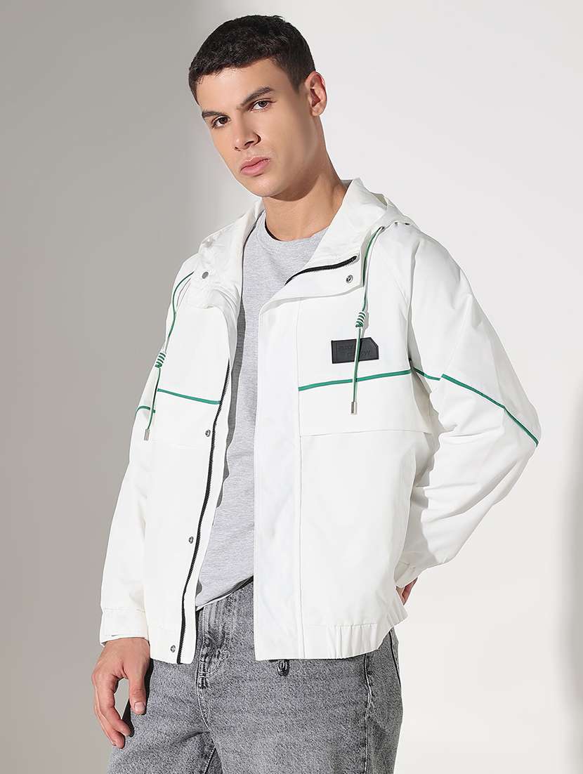 men white solid long sleeve hooded bomber jacket - 22038011 - Standard Image - 2