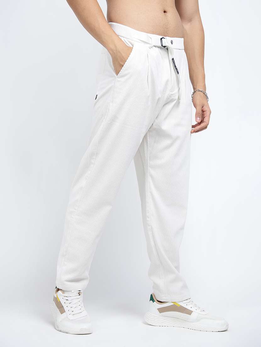 men solid mid rise corduroy casual trouser - 22038015 -  Standard Image - 2