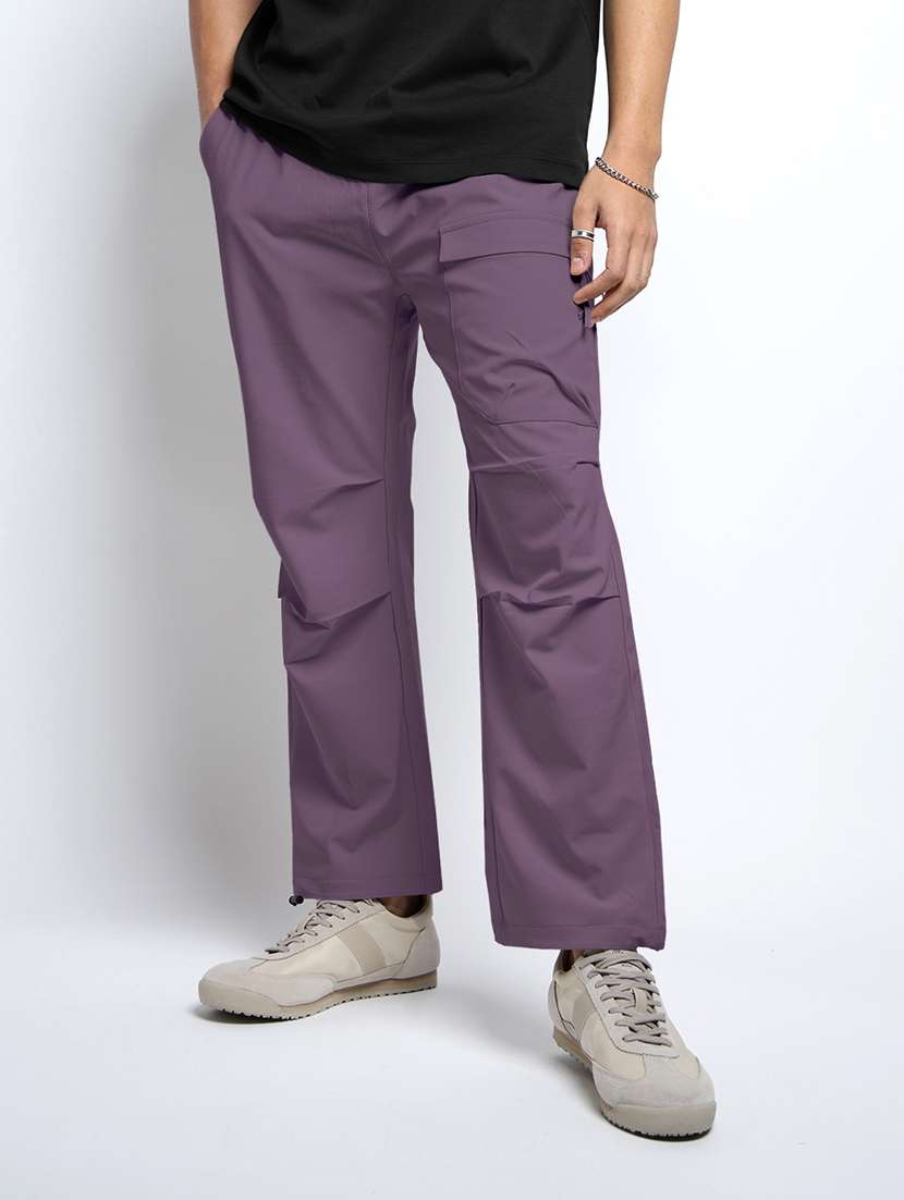 men solid mid rise relaxed fit parachute pants