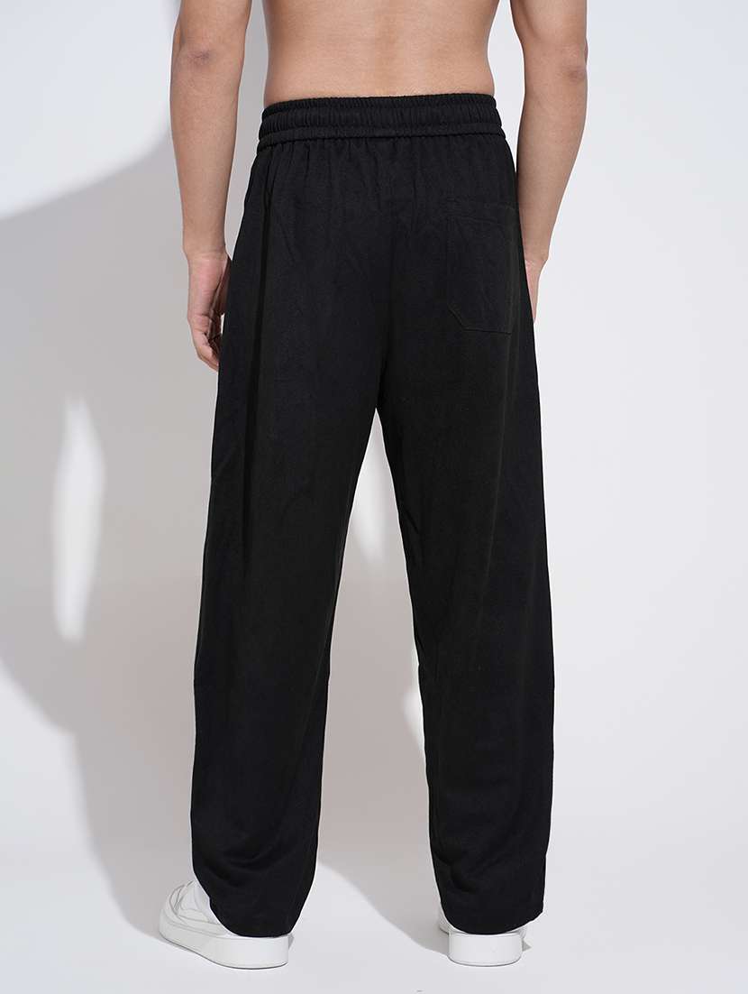 men black solid mid rise relaxed fit trouser - 22038065 - Standard Image - 2