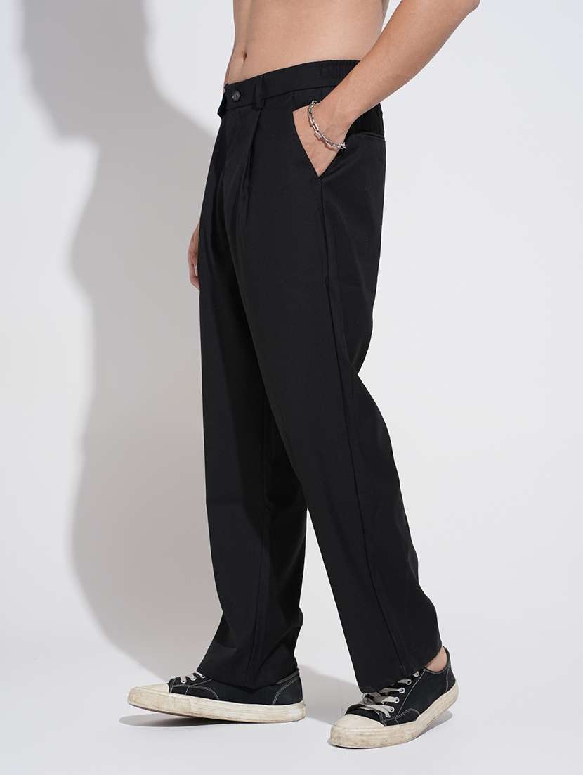 men black solid mid rise straight fit chinos - 22038069 -  Standard Image - 2