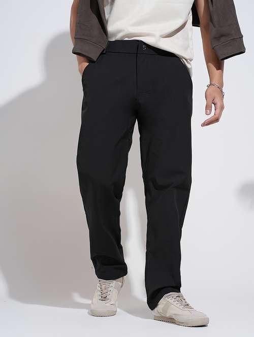 men black solid mid rise straight fit chinos - 22038070 - Standard Image - 0