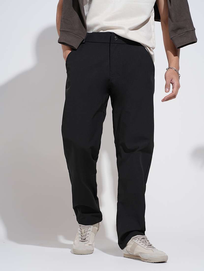 men black solid mid rise straight fit chinos - 22038070 - Zoom Image - 0