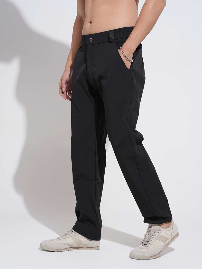 men black solid mid rise straight fit chinos - 22038070 - Standard Image - 2