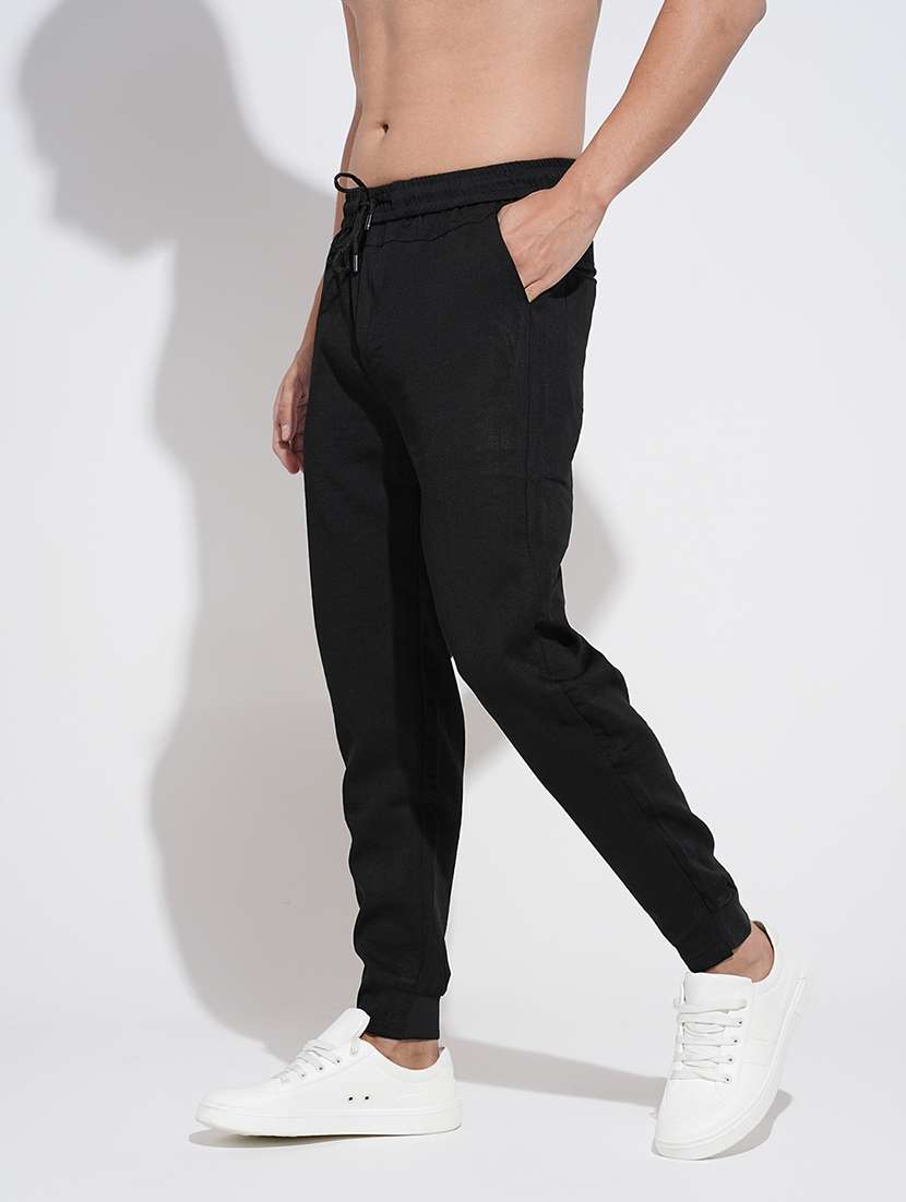 men black solid mid rise regular fit jogger - 22038073 - Standard Image - 2