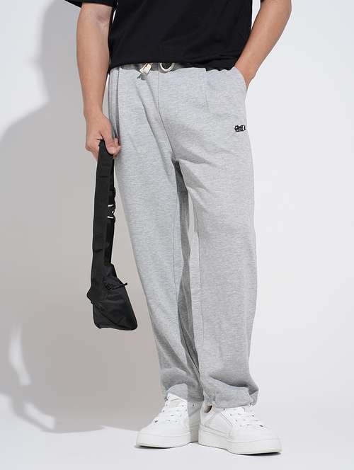 men grey solid mid rise relaxed fit track pant - 22038089 - Standard Image - 0