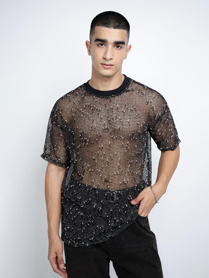 men self designed short sleeve regular fit sheer t-shirt - 22038113 - Standard Image - 2