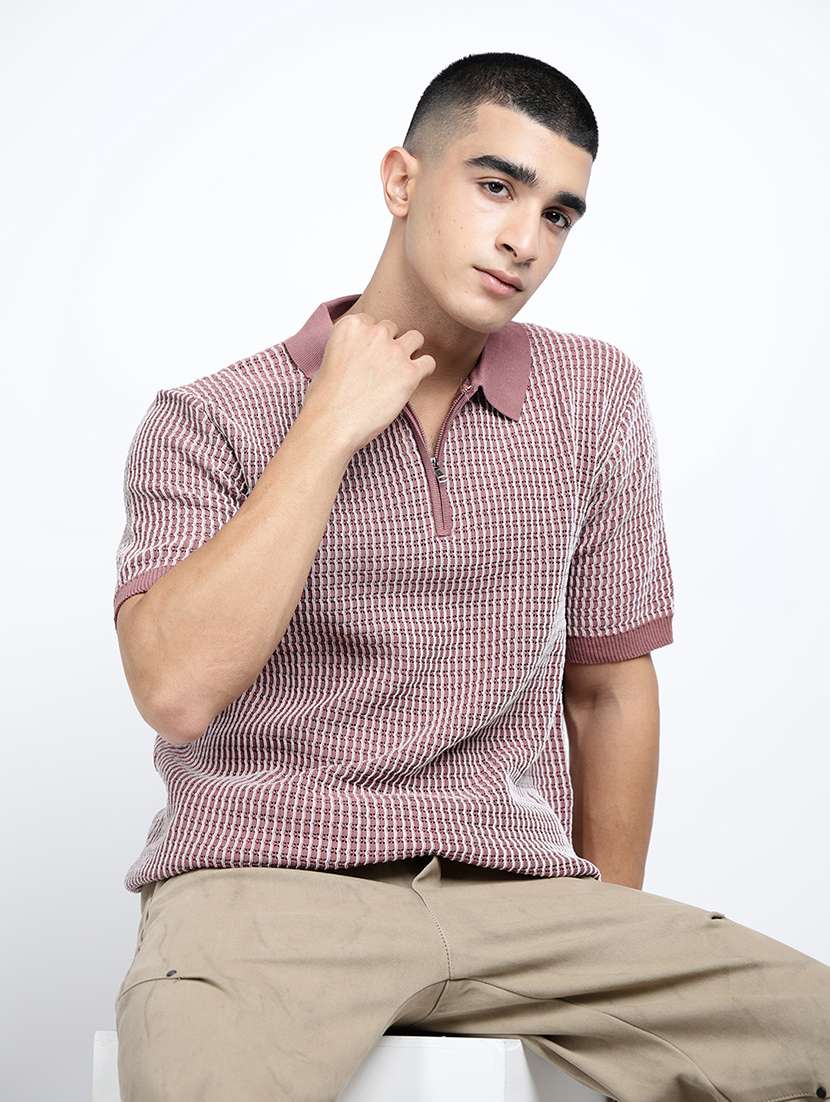 mauve cotton blend plain tshirt