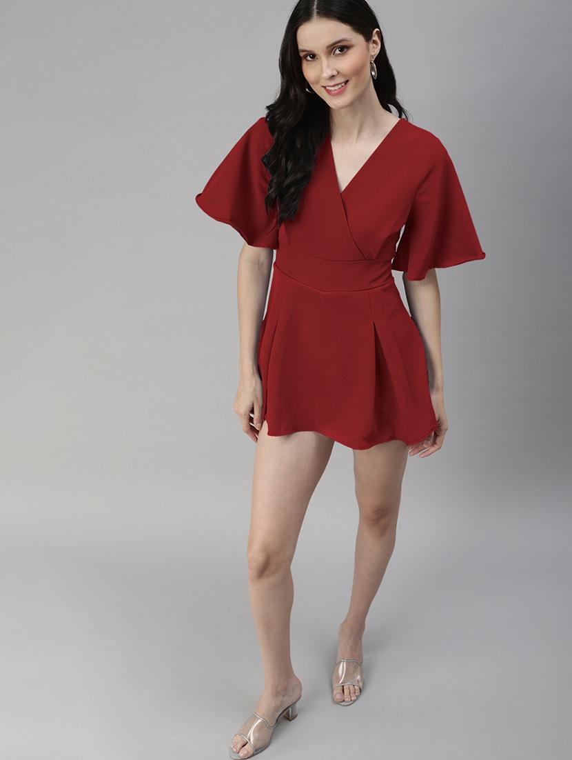 women solid flared sleeve a-line dress - 22038222 - Standard Image - 2