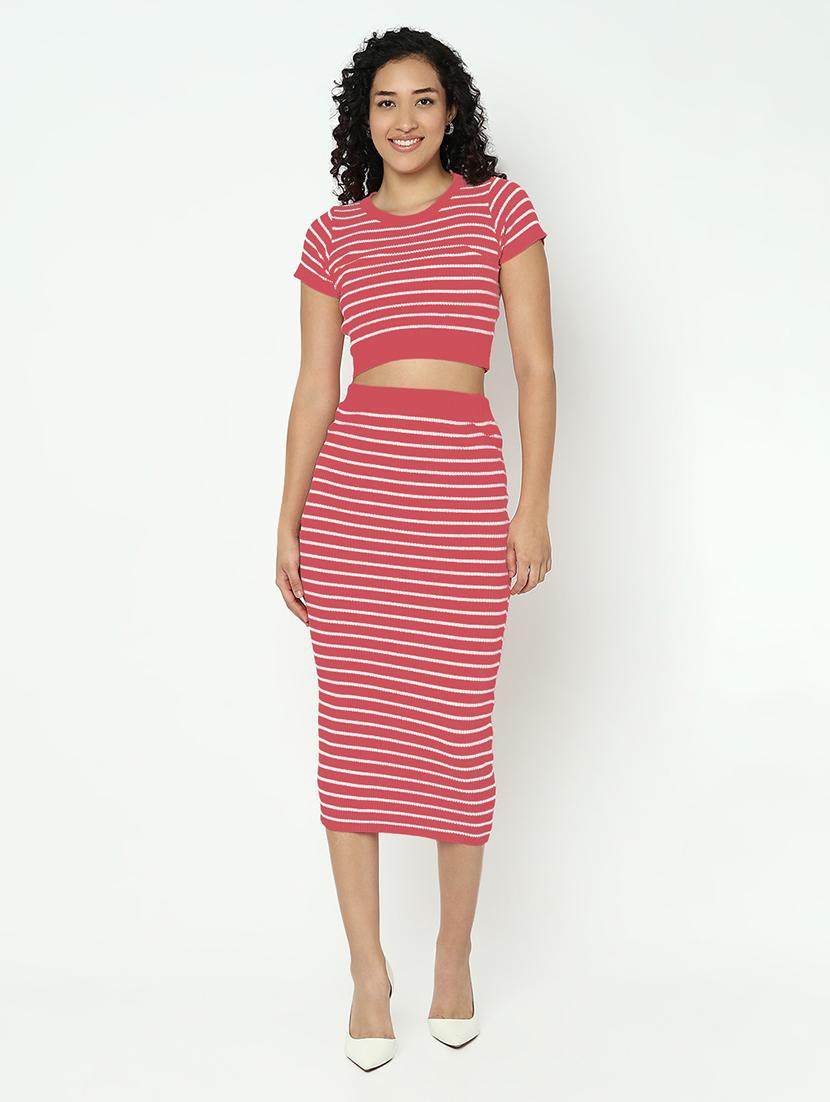 women striped top and skirt co-ord set - 22038231 - Standard Image - 2