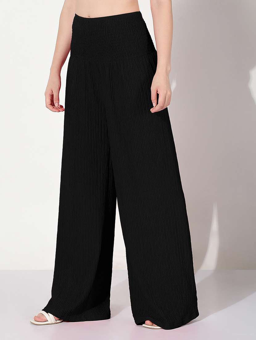 women solid high rise wide leg trouser - 22038234 - Standard Image - 2