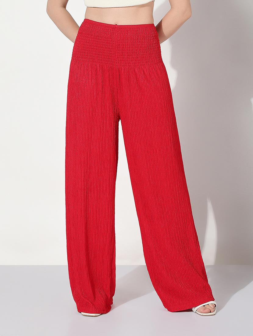 women solid high rise wide leg trouser - 22038235 - Standard Image - 2