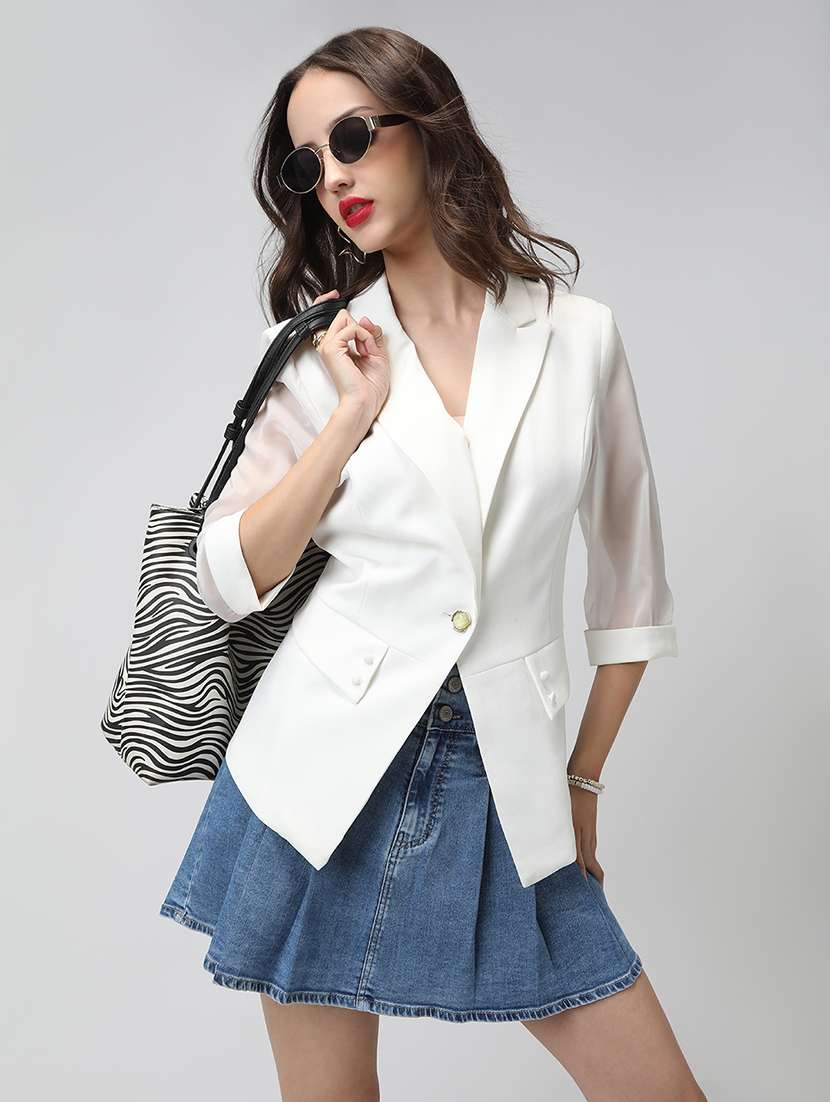 women solid lapel collar single breasted blazer