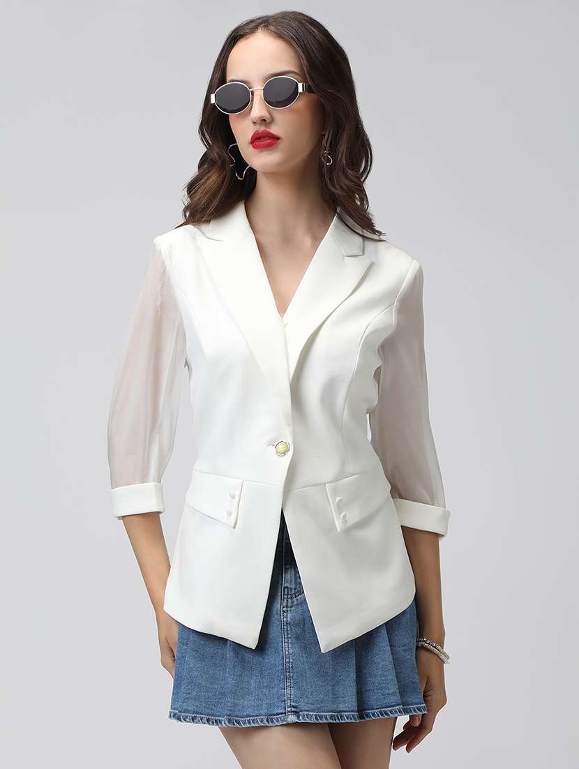 women solid lapel collar single breasted blazer - 22038240 -  Standard Image - 2