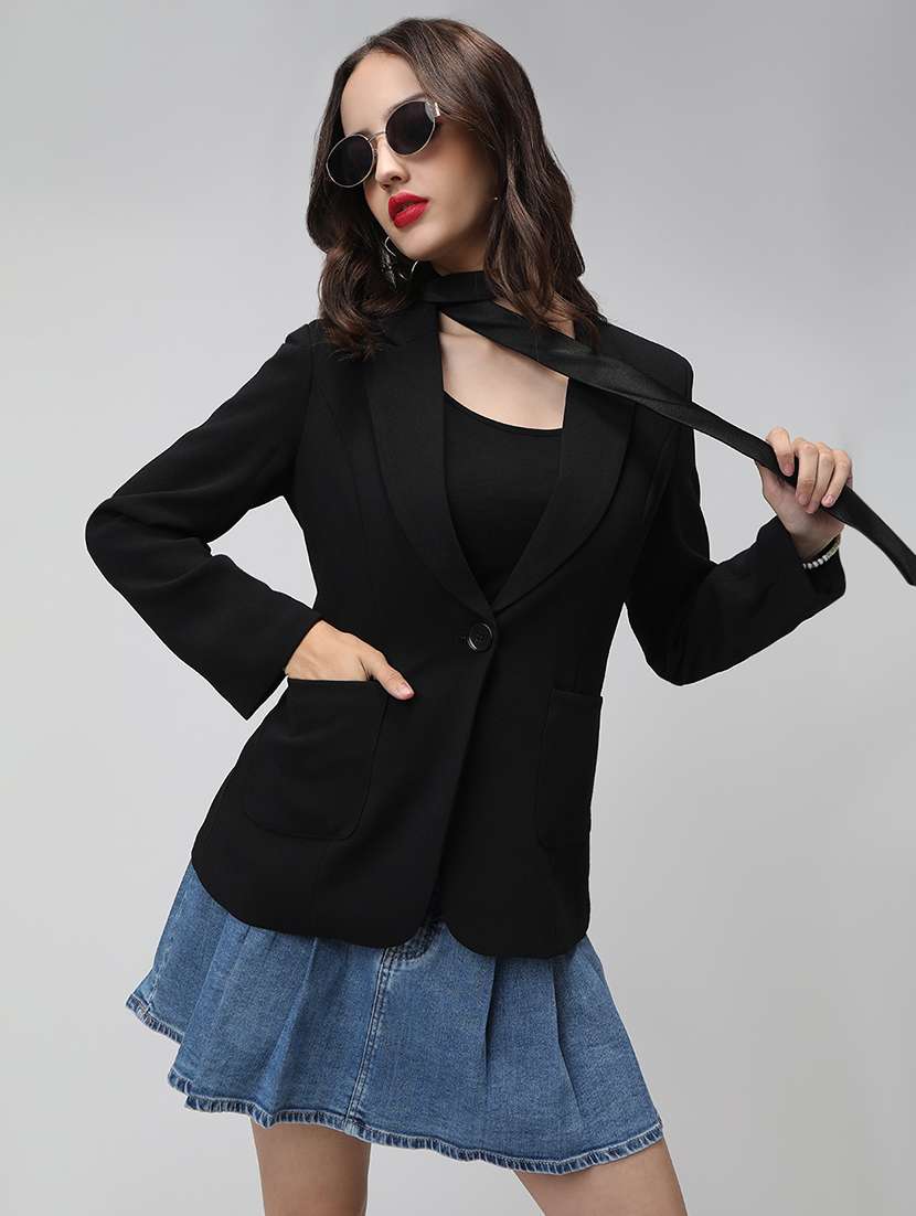 women solid long sleeve single breasted blazer