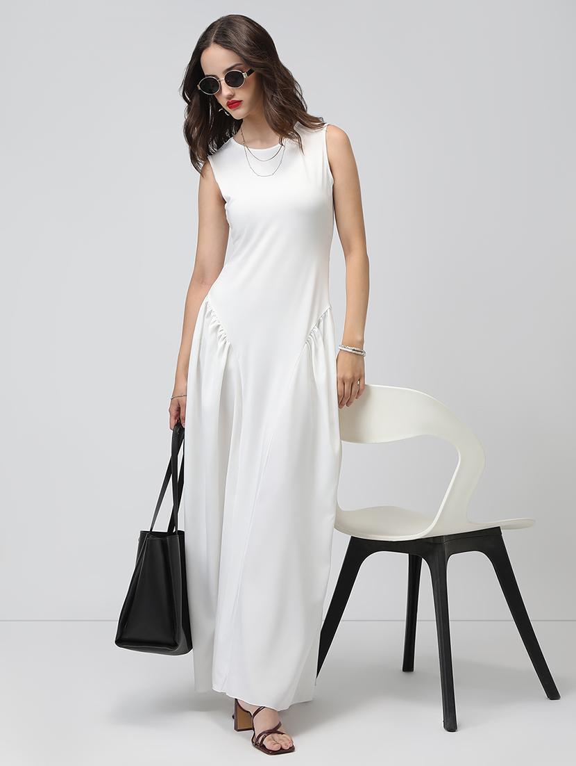 women white solid sleeveless a-line dress - 22038245 - Zoom Image - 0