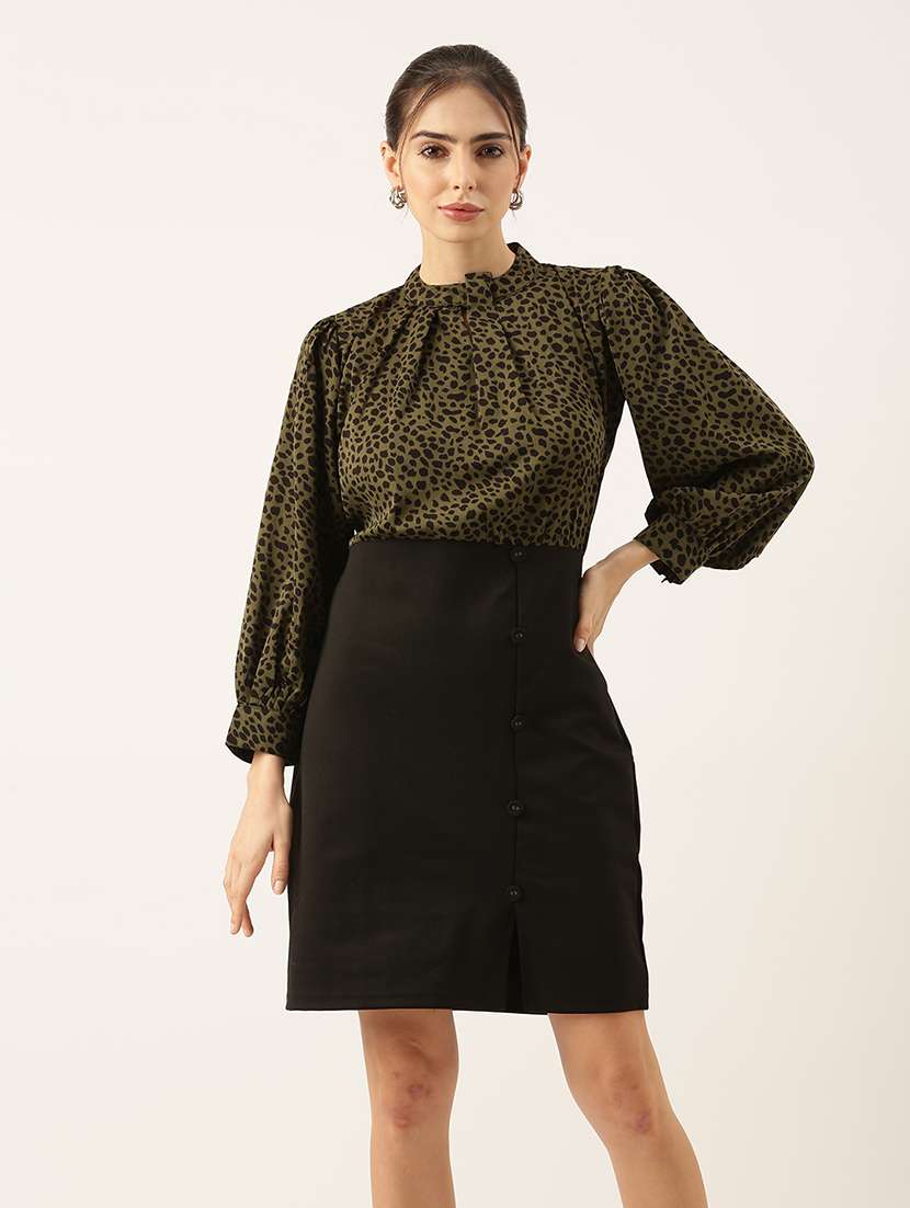 women animal print puff sleeve sheath dress - 22038247 -  Standard Image - 7