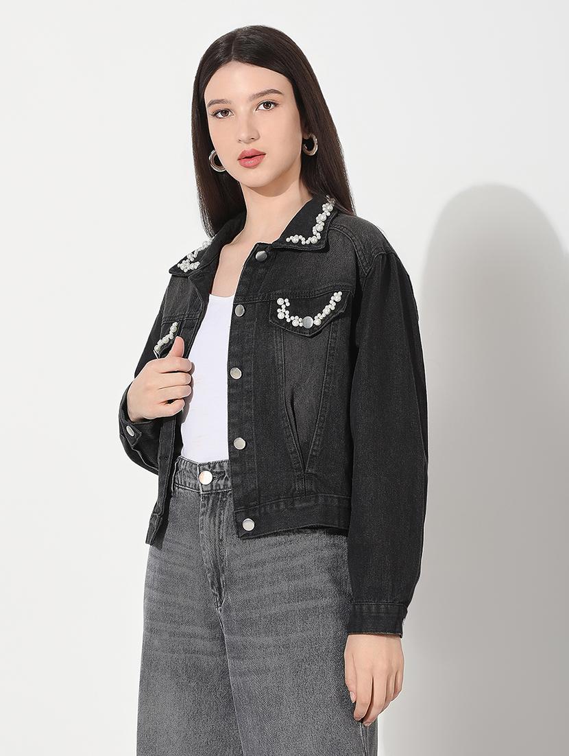 women embellished long sleeve denim jacket - 22038253 - Standard Image - 2