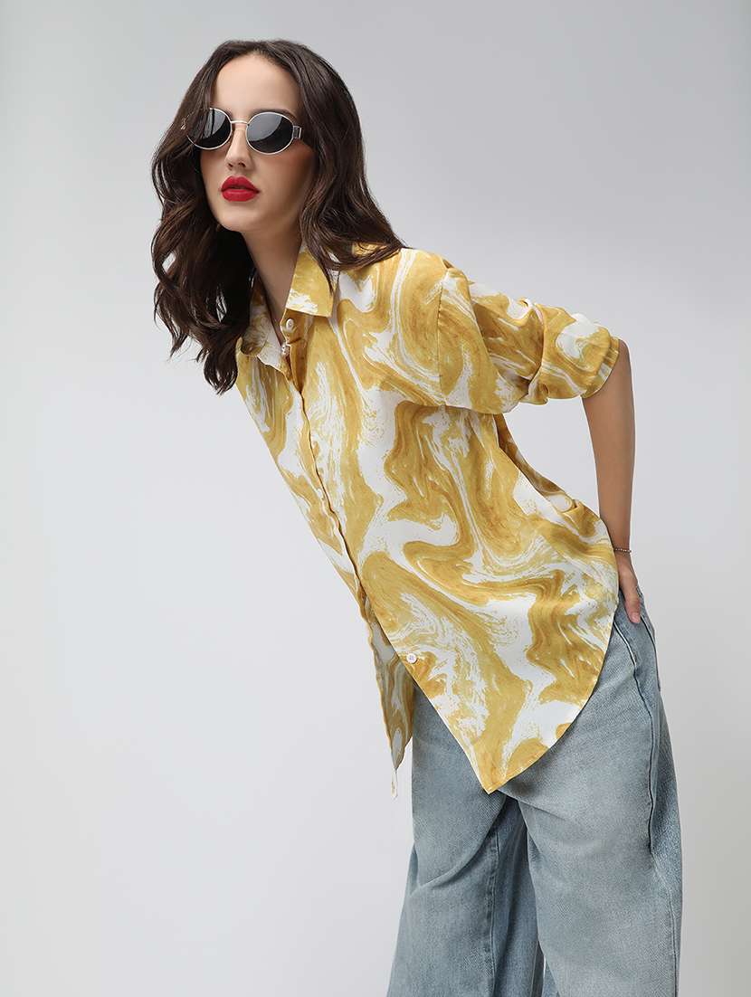 women printed collared long sleeve shirt - 22038256 -  Standard Image - 2
