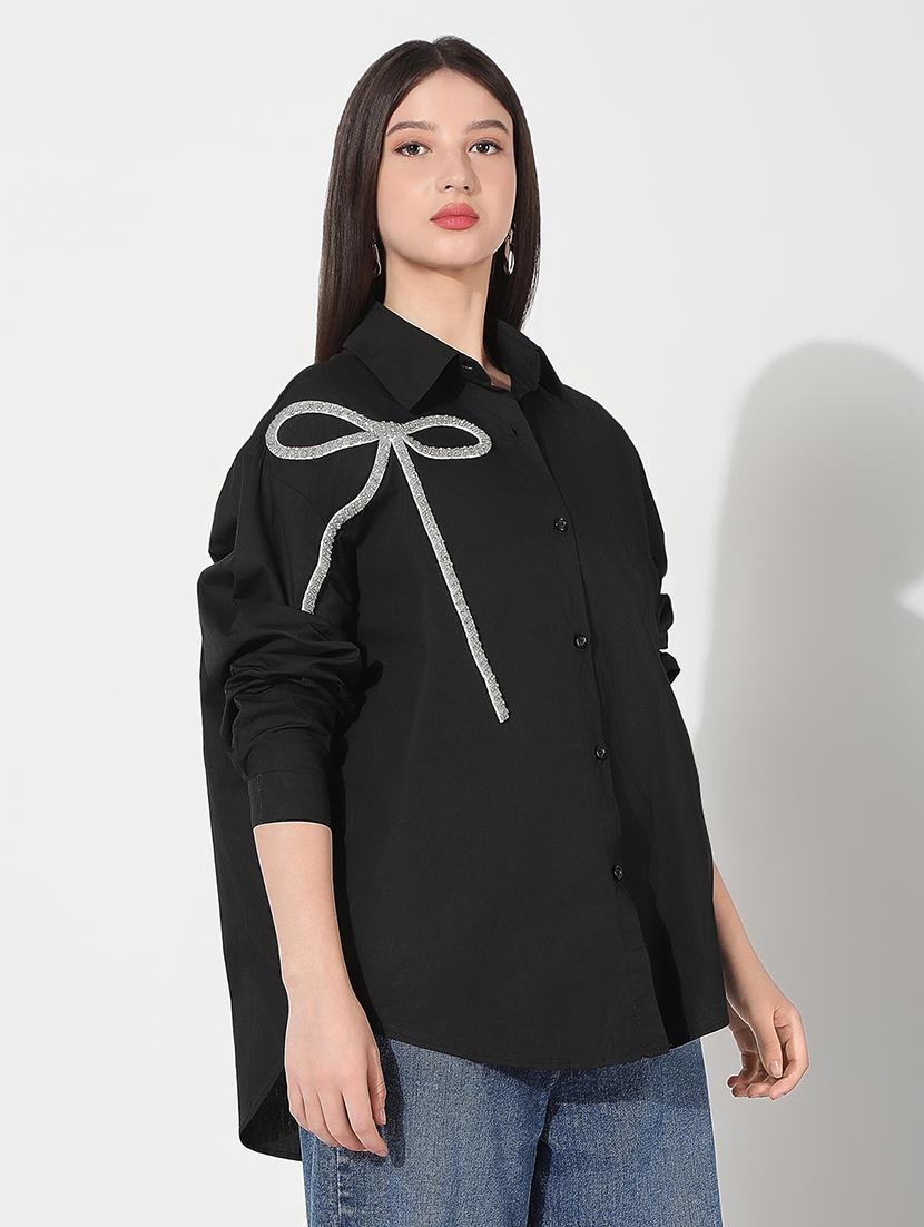 women sequined collared long sleeve shirt - 22038262 - Standard Image - 2