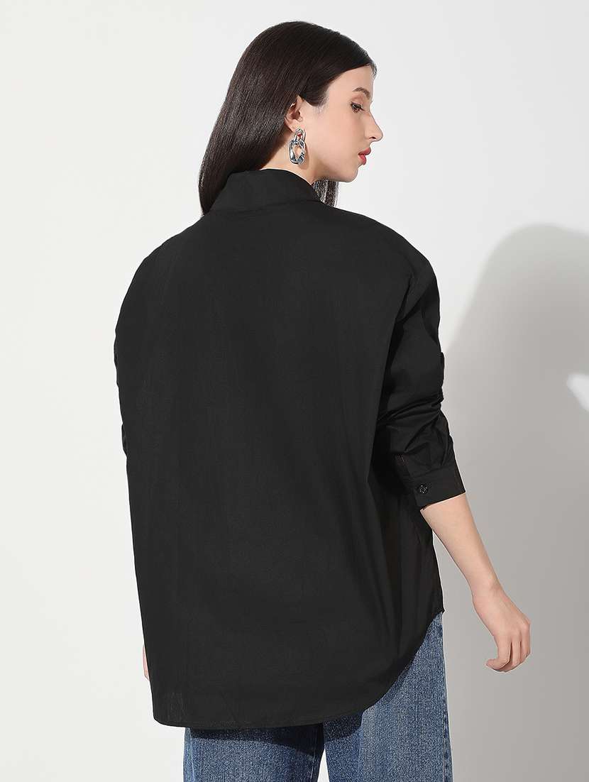 Women Sequined Collared Long Sleeve Shirt