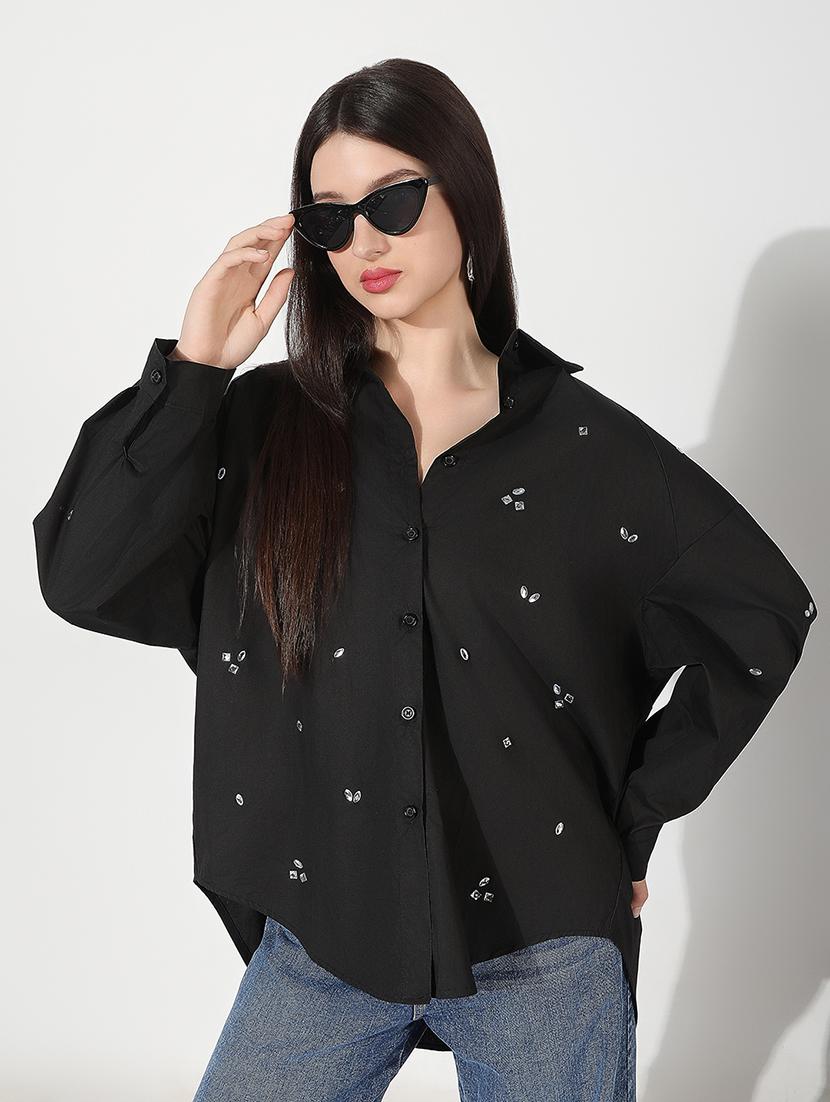 women emebllished collared long sleeve shirt - 22038263 - Zoom Image - 0