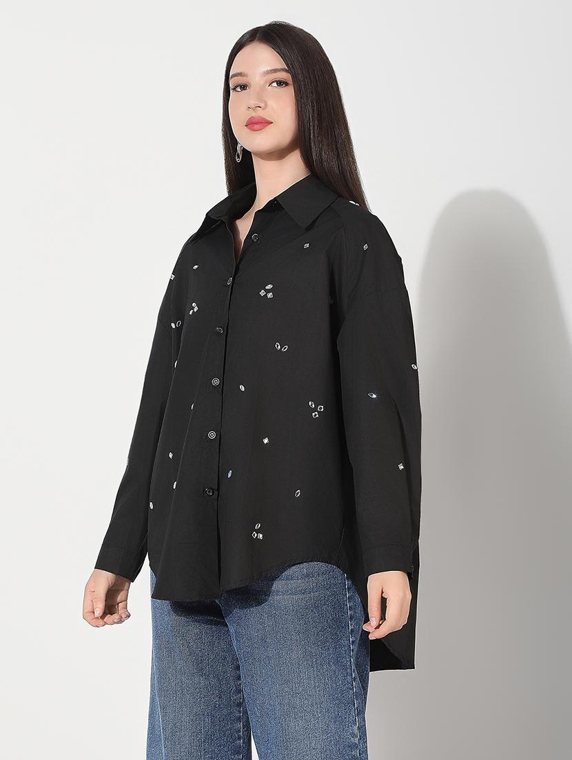 women emebllished collared long sleeve shirt - 22038263 - Standard Image - 2