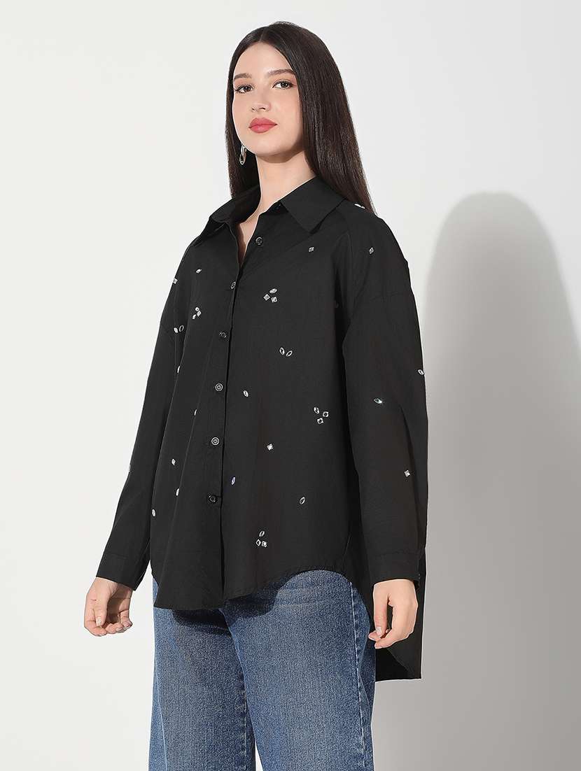 Women Emebllished Collared Long Sleeve Shirt