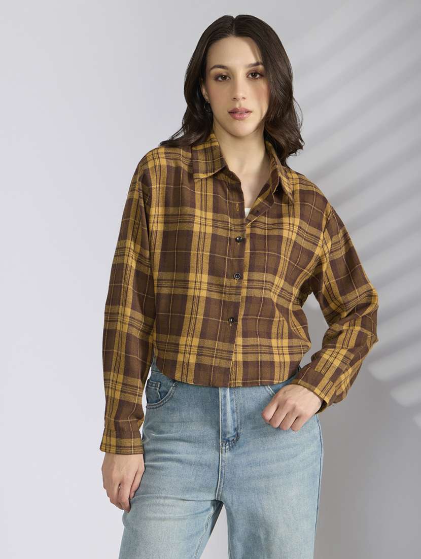 women checkered collared long sleeve shirt - 22038264 -  Standard Image - 2