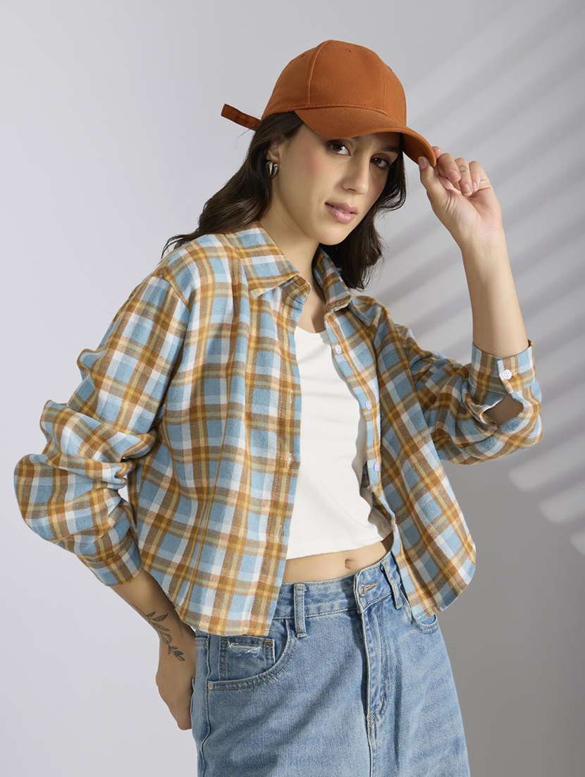 women chckered collared long sleeve shirt - 22038265 - Zoom Image - 0
