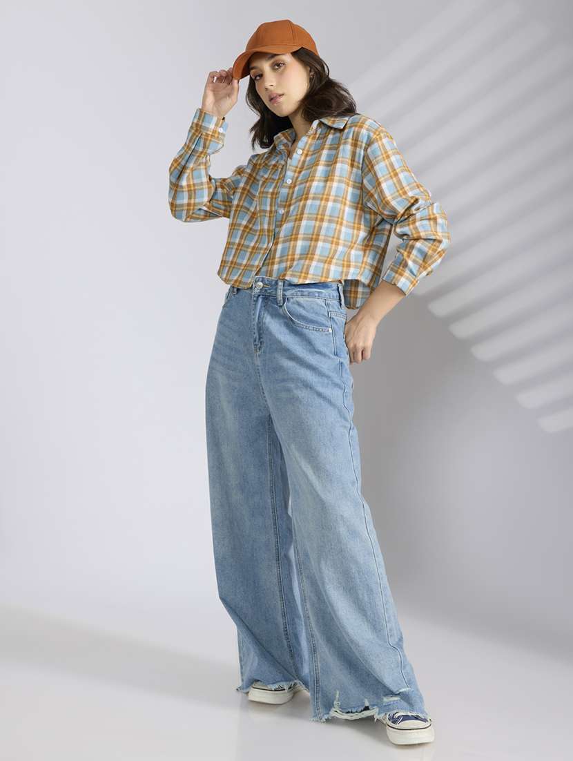 women chckered collared long sleeve shirt - 22038265 - Standard Image - 7