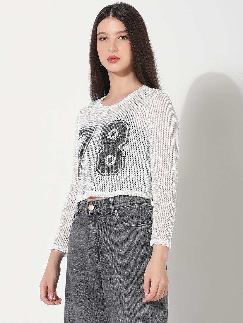 women printed long sleeve crop top with slip - 22038289 - Standard Image - 2