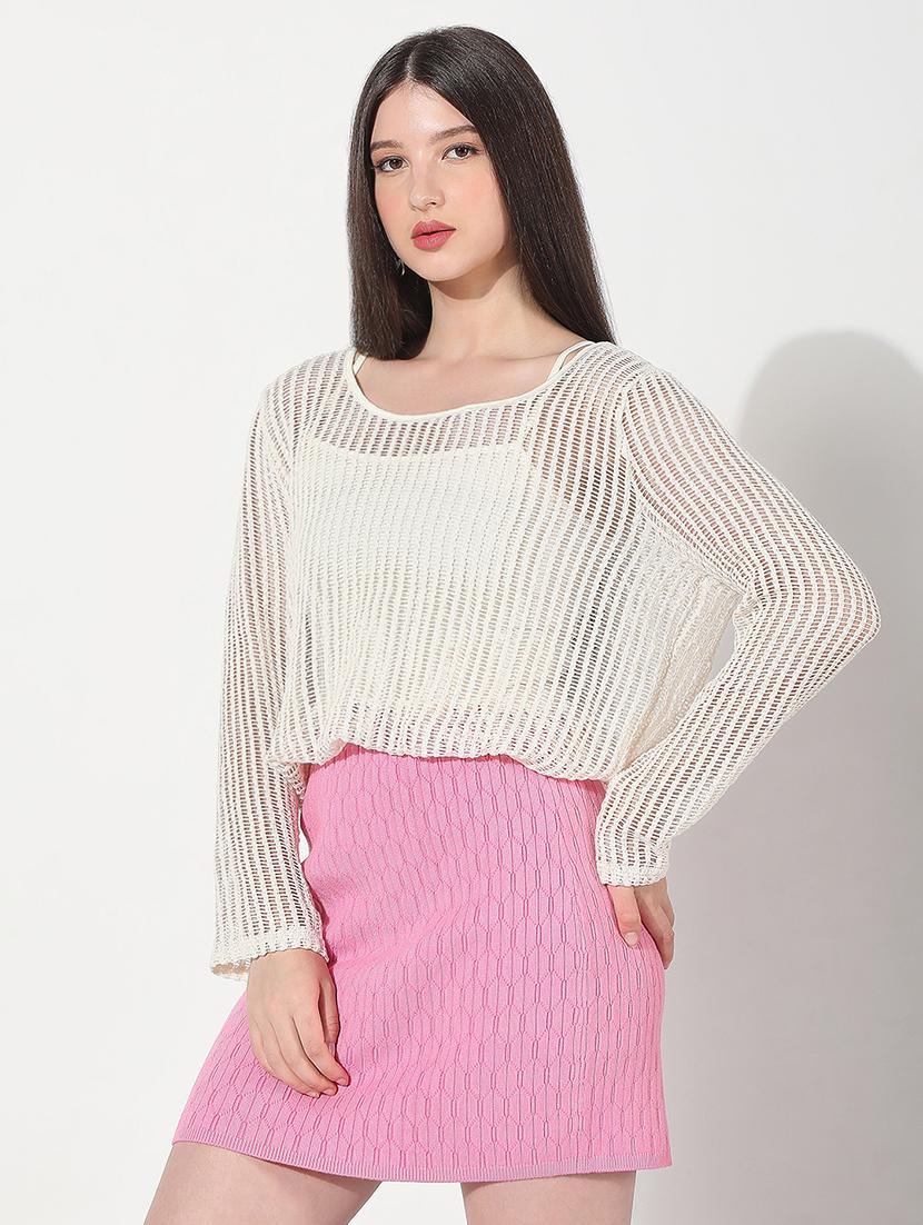 women solid long sleeve crop top with slip - 22038290 - Standard Image - 2