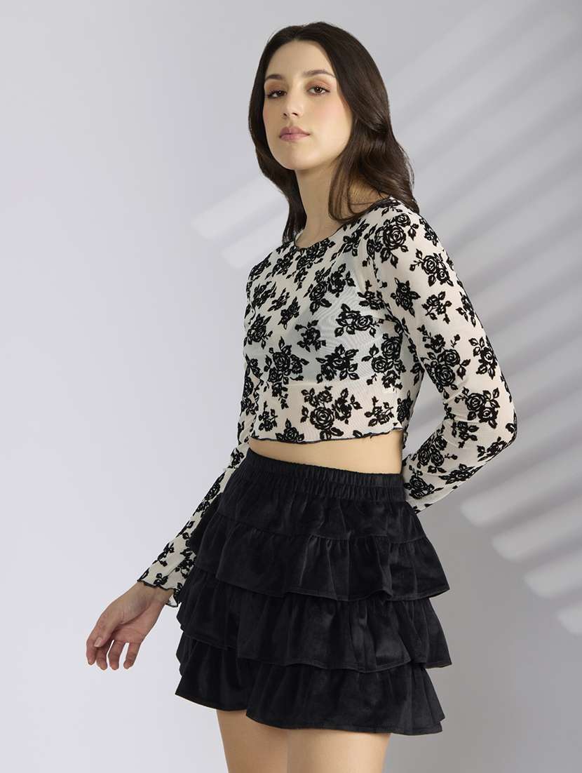 women self designed long sleeve sheer crop top - 22038292 -  Standard Image - 2