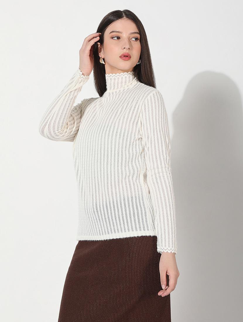 women white solid long sleeve pullover - 22038297 - Standard Image - 2