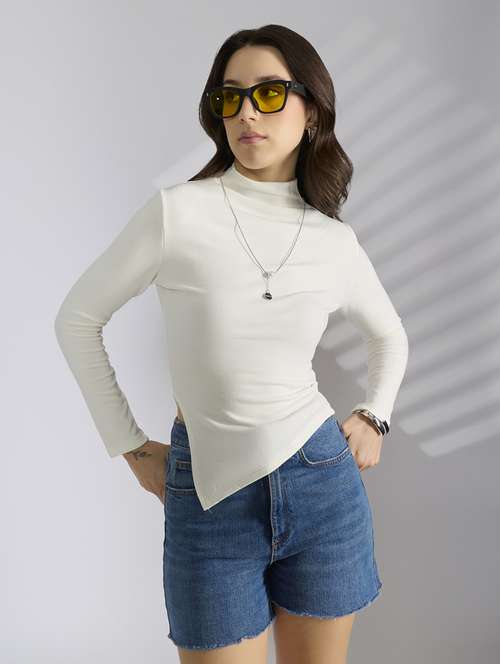 women solid long sleeve slim fit top - 22038299 - Standard Image - 0