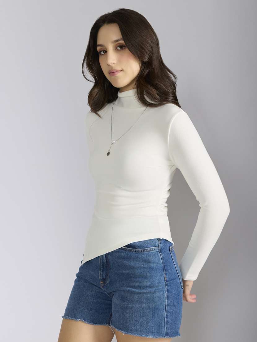 women solid long sleeve slim fit top - 22038299 - Standard Image - 2