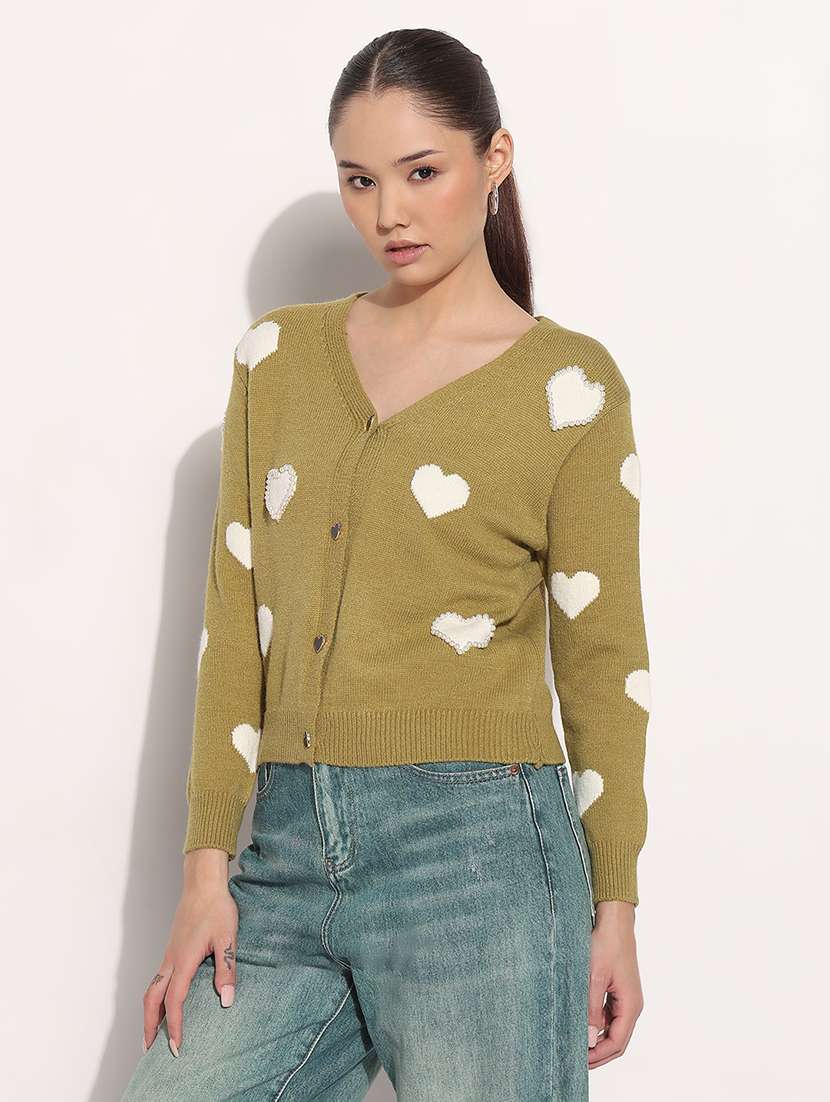 women printed long sleeve crop cardigan - 22038315 -  Standard Image - 2