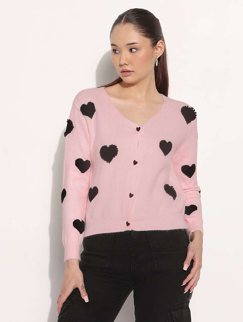 women printed long sleeve crop cardigan - 22038316 - Standard Image - 2