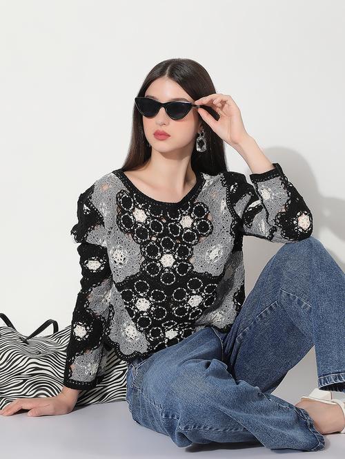 women self designed long sleeve crochet top - 22038323 -  Standard Image - 0