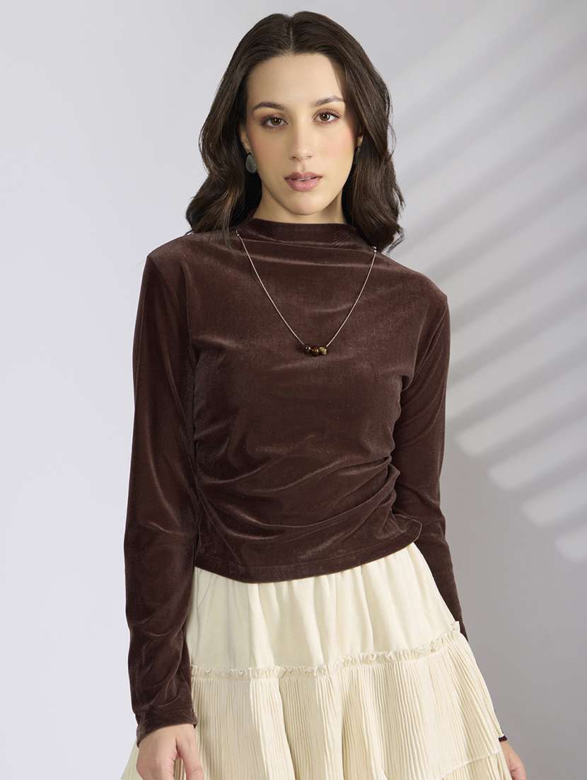 women brown solid long sleeve top - 22038324 -  Standard Image - 2