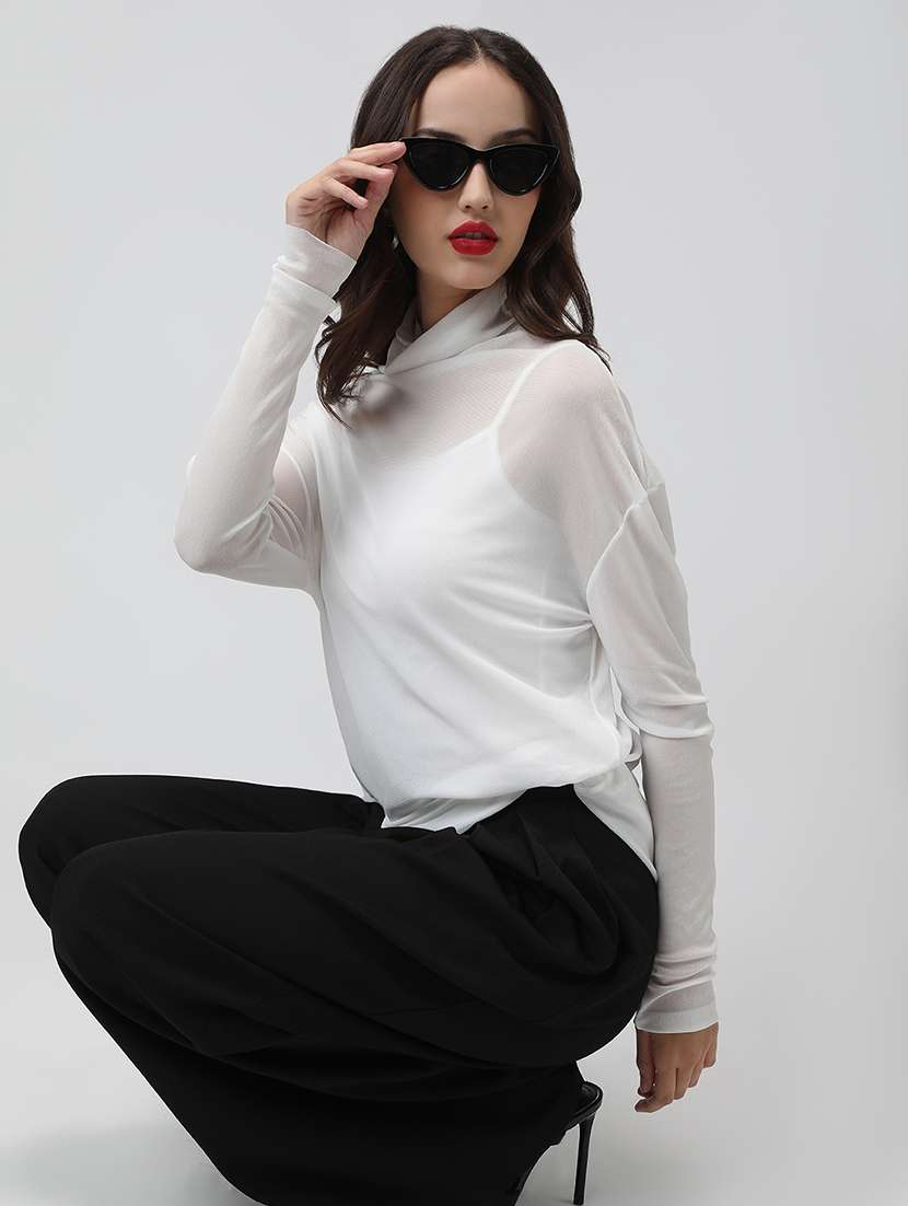 women white solid long sleeve relaxed fit top - 22038326 -  Standard Image - 2