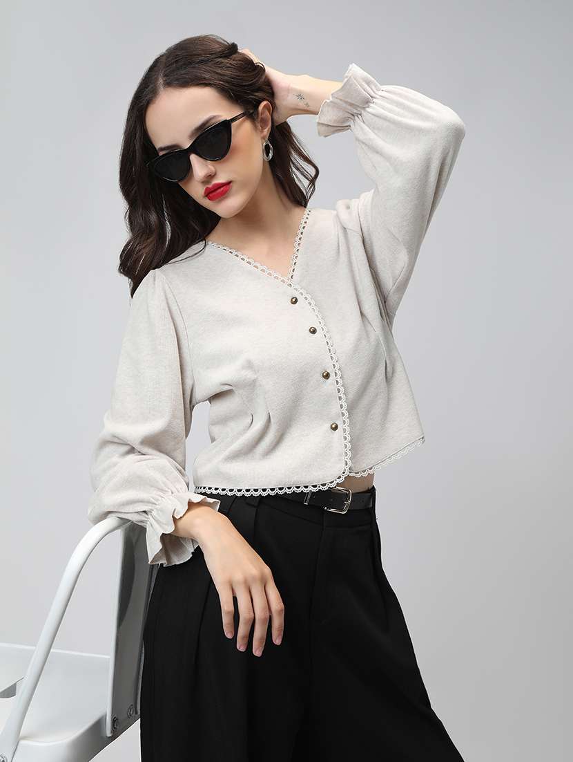 women grey solid long sleeve regular top - 22038339 -  Zoom Image - 0