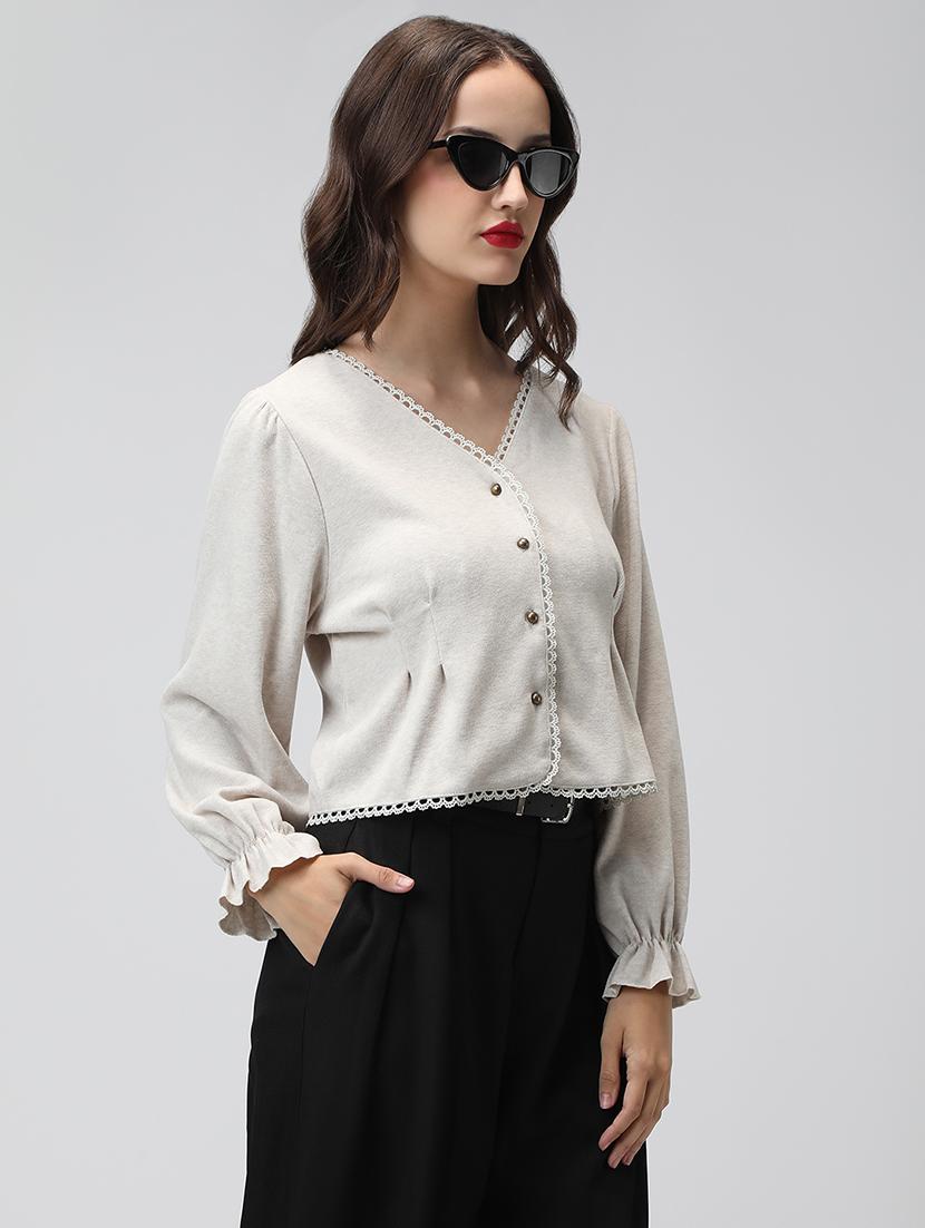women grey solid long sleeve regular top - 22038339 - Standard Image - 2