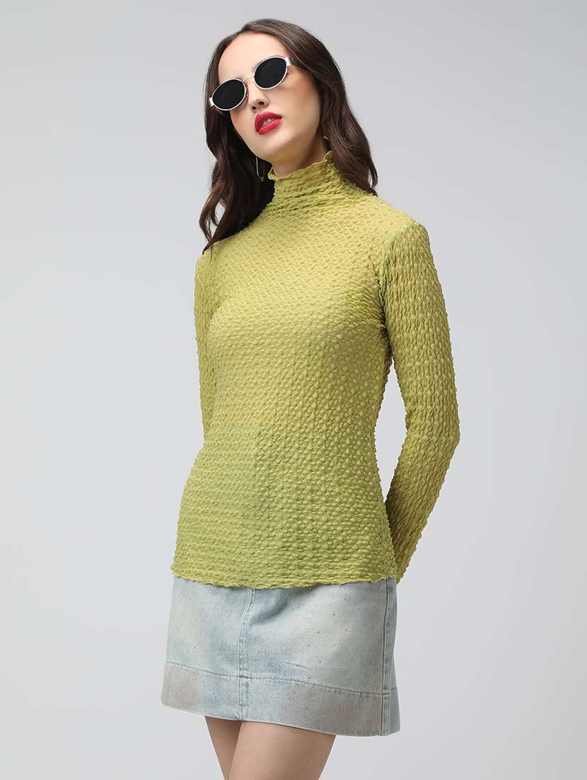 women solid mock neck long sleeve top - 22038342 - Standard Image - 2