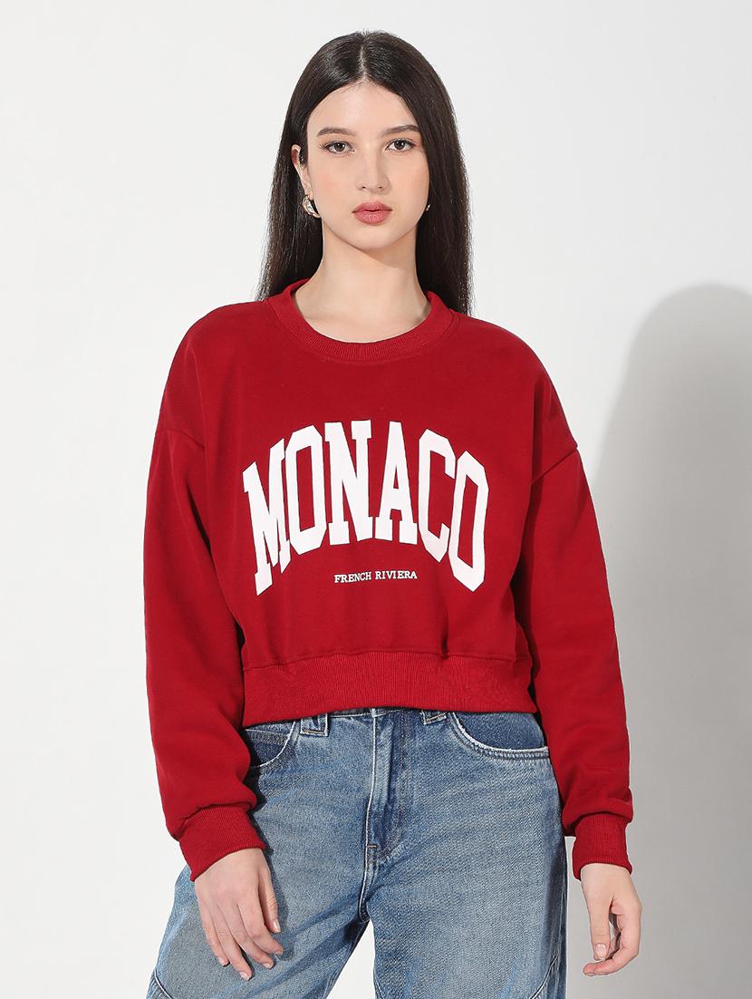 women printed long sleeve cropped pullover - 22038350 - Zoom Image - 0